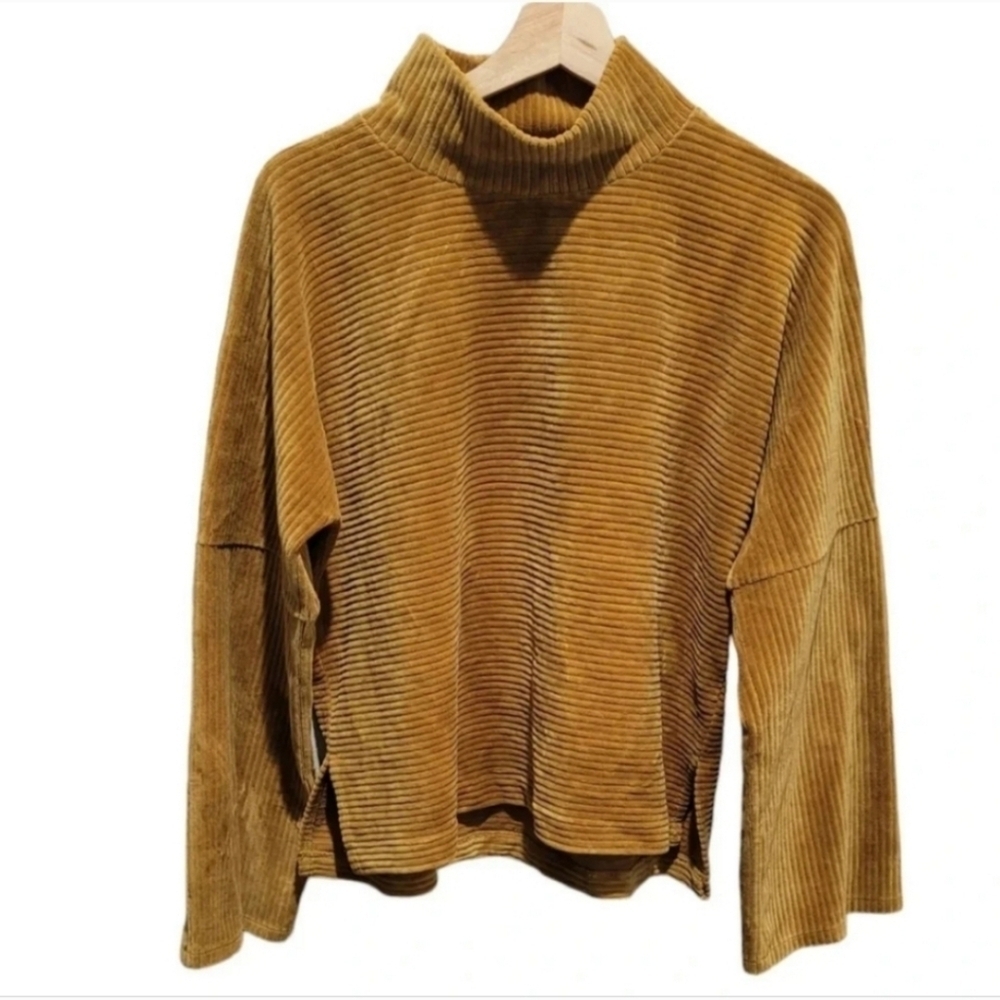 Madewell Texture & Thread Velour Corduroy Mockneck Top in mustard Color Medium - Picture 5 of 10